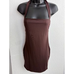 Brown Halter Neck Square Mini Bodycon Dress Size M Sexy Date Classy Cute Basics
